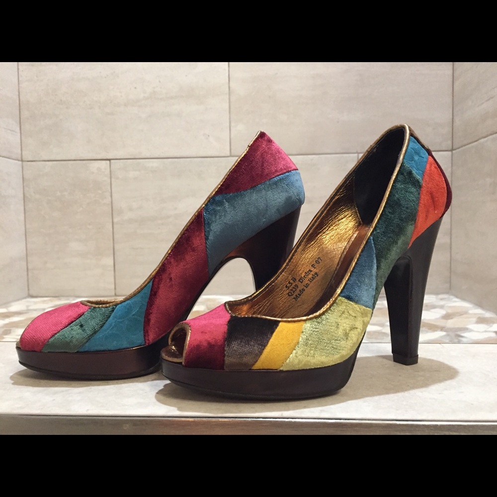 Coach Diedra Velvet Patchwork 4.5” Heels - 5.5 B